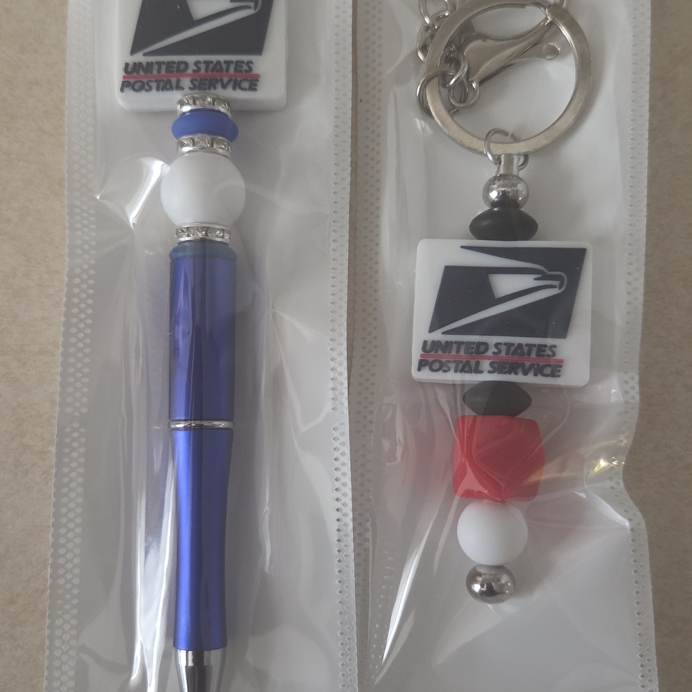 USPS Blue and White Pen and Keychain Set